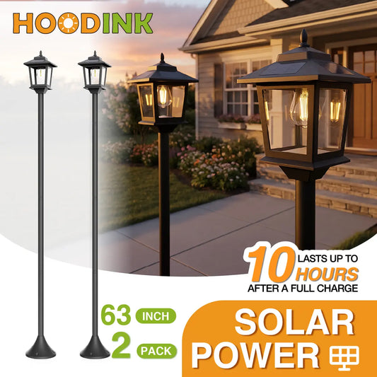 63" Aluminum Solar Lamp Post Light 2Pcs Warm White Outdoor Garden Pathway Yard Decor
