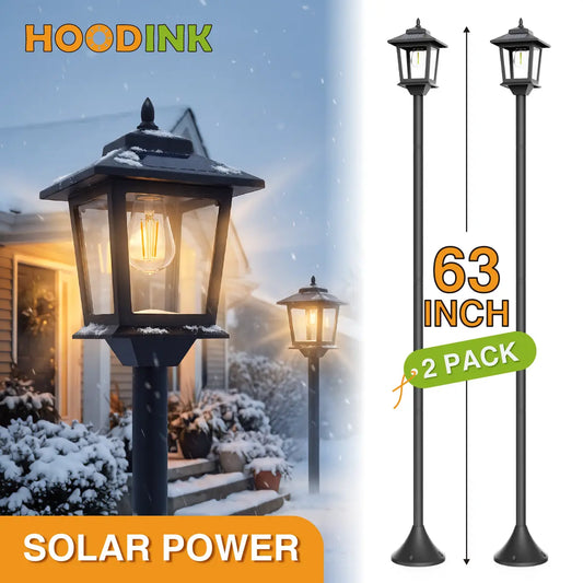 63" Aluminum Solar Lamp Post Light 2Pcs Warm White Outdoor Garden Pathway Yard Decor