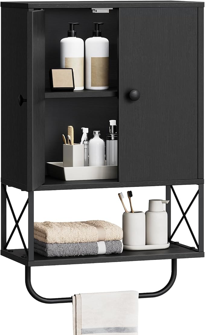 Wall-Mounted Bathroom Storage Cabinet with 2 Doors and Towel Rack