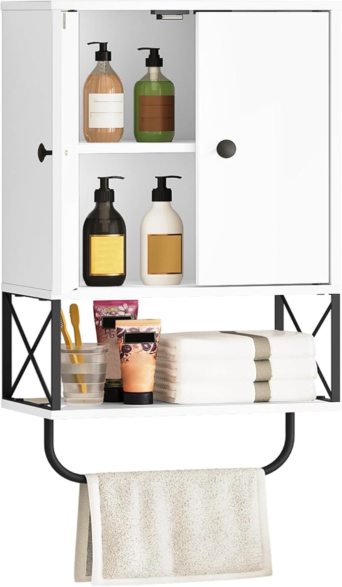 Wall-Mounted Bathroom Storage Cabinet with 2 Doors and Towel Rack