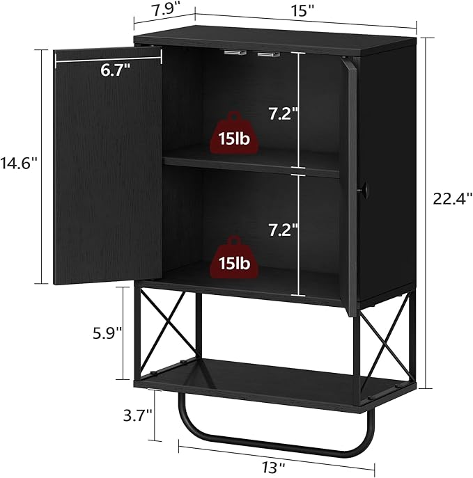 Wall-Mounted Bathroom Storage Cabinet with 2 Doors and Towel Rack
