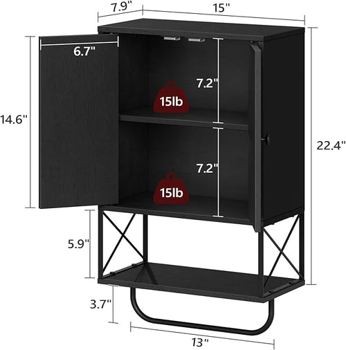 Wall-Mounted Bathroom Storage Cabinet with 2 Doors and Towel Rack