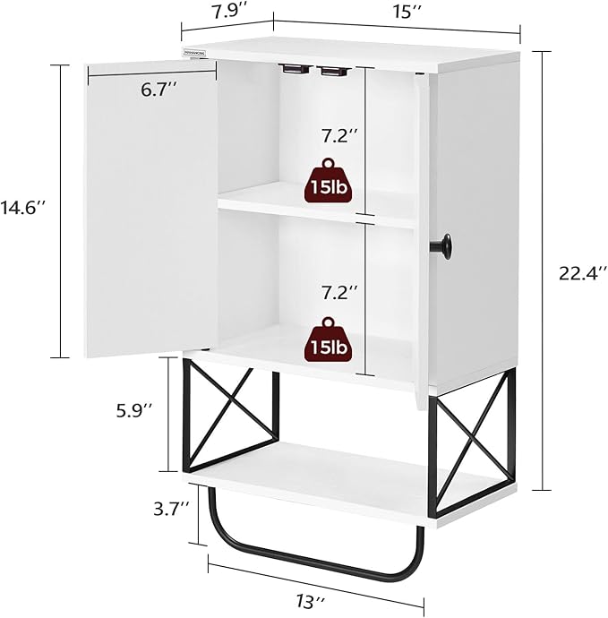 Wall-Mounted Bathroom Storage Cabinet with 2 Doors and Towel Rack
