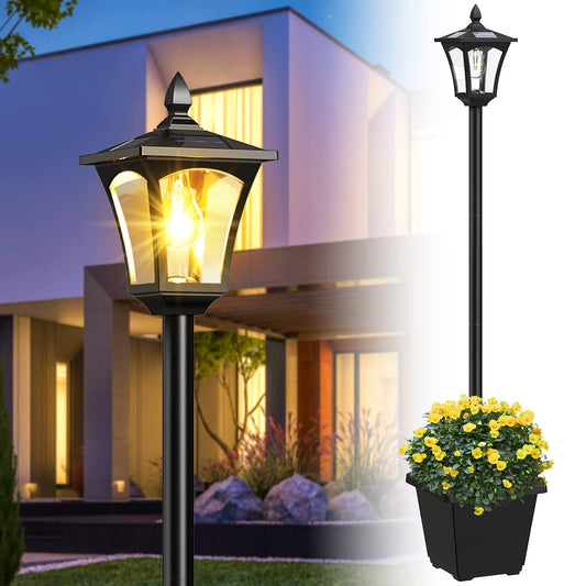 65" Solar Lamp Post Light with Planter – Waterproof Outdoor Garden Light, 60 Lumens, Warm White